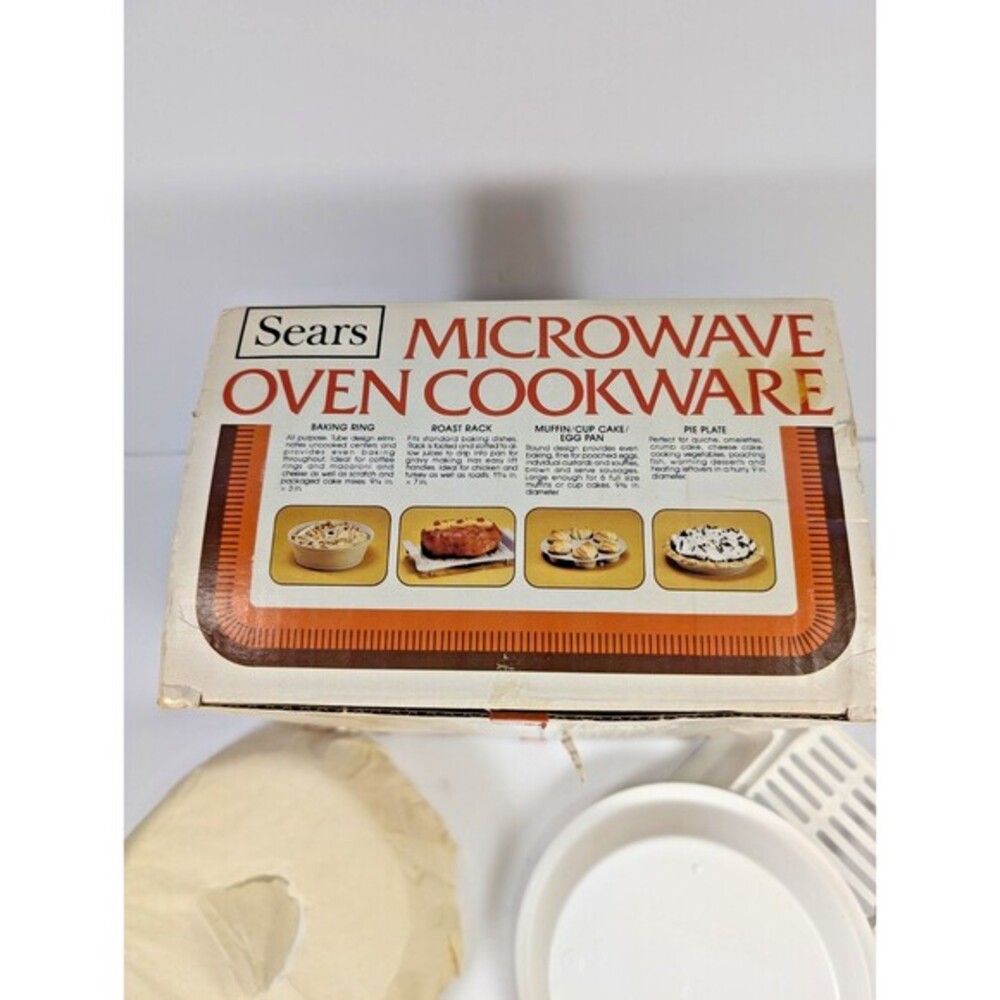 Vintage Sears Microwave Oven Cookware 4 Piece Set Baking Ring Pie Plate Rack USA - Picture 11 of 12
